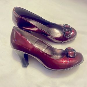 Solesenseability red- burgundy patent pumps shoes